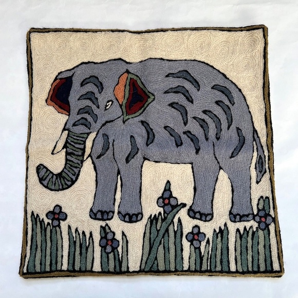 Handmade Embroidered Elephant Home Decor Pillow Sham Cushion Cover Cotton Square - Picture 1 of 5